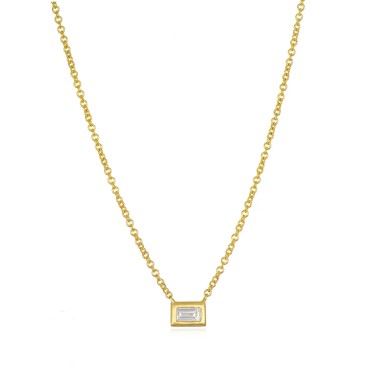 18 Karat Gold Diamond Baguette Station Necklace