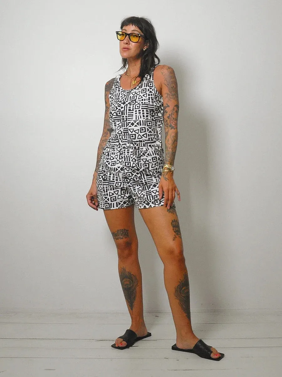 1980's Geo Print Cotton Romper