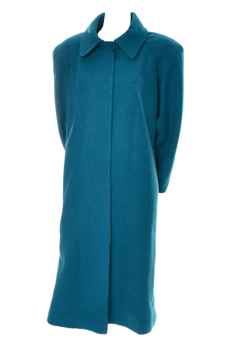 1980s Saxton Hall Turquoise Wool Coat w/ Pleated Back