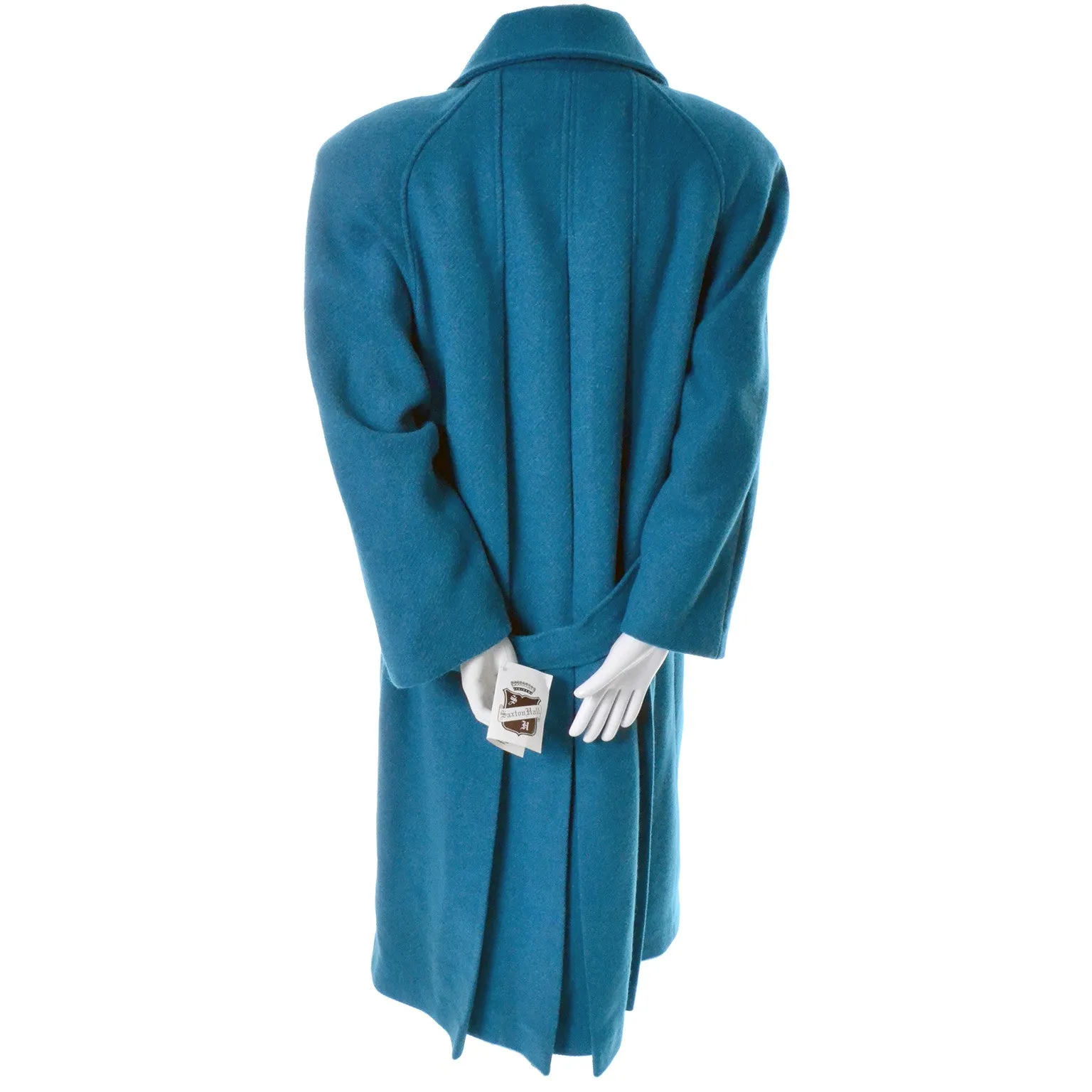 1980s Saxton Hall Turquoise Wool Coat w/ Pleated Back