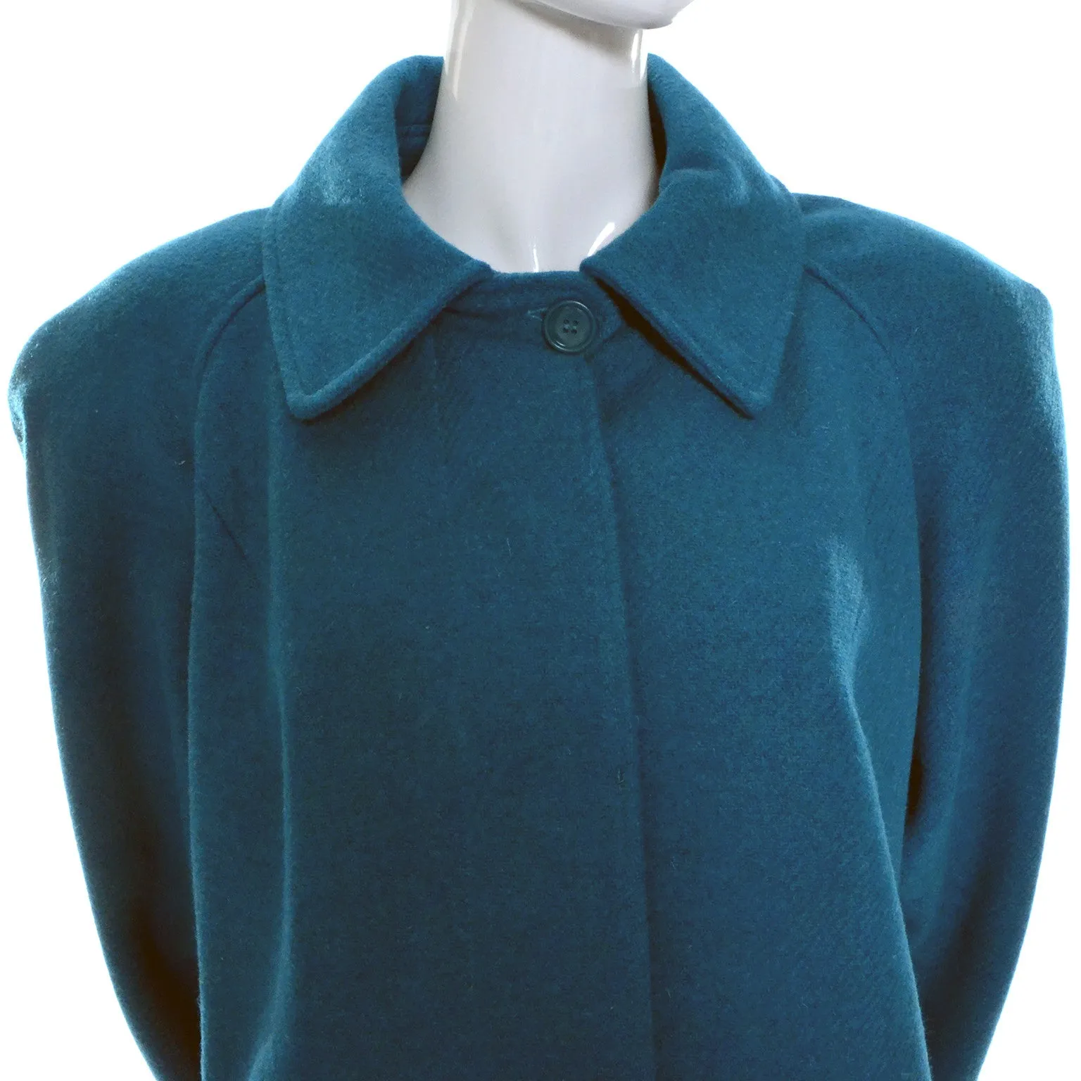 1980s Saxton Hall Turquoise Wool Coat w/ Pleated Back