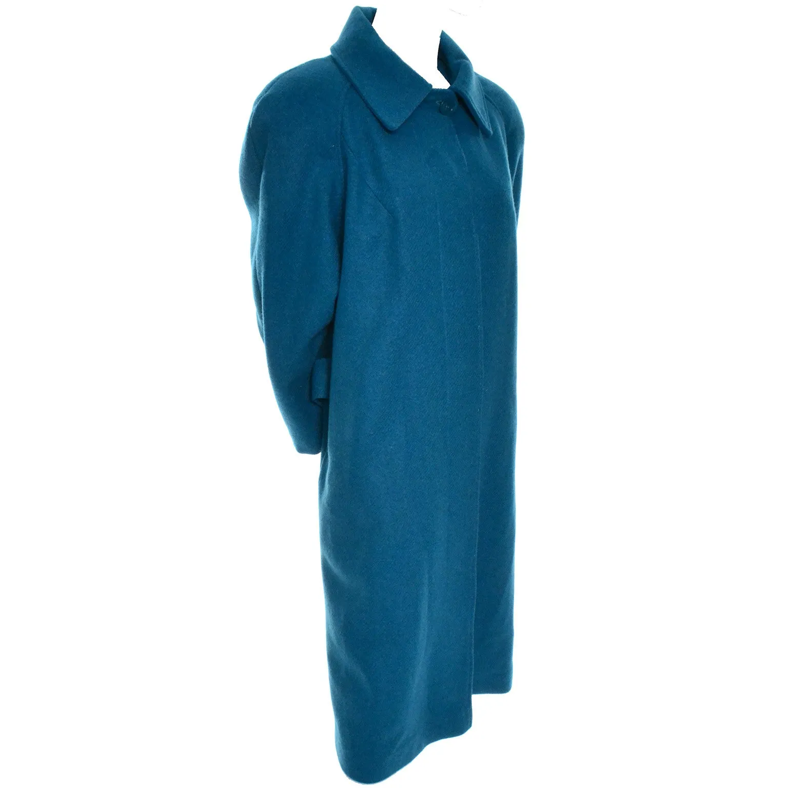 1980s Saxton Hall Turquoise Wool Coat w/ Pleated Back