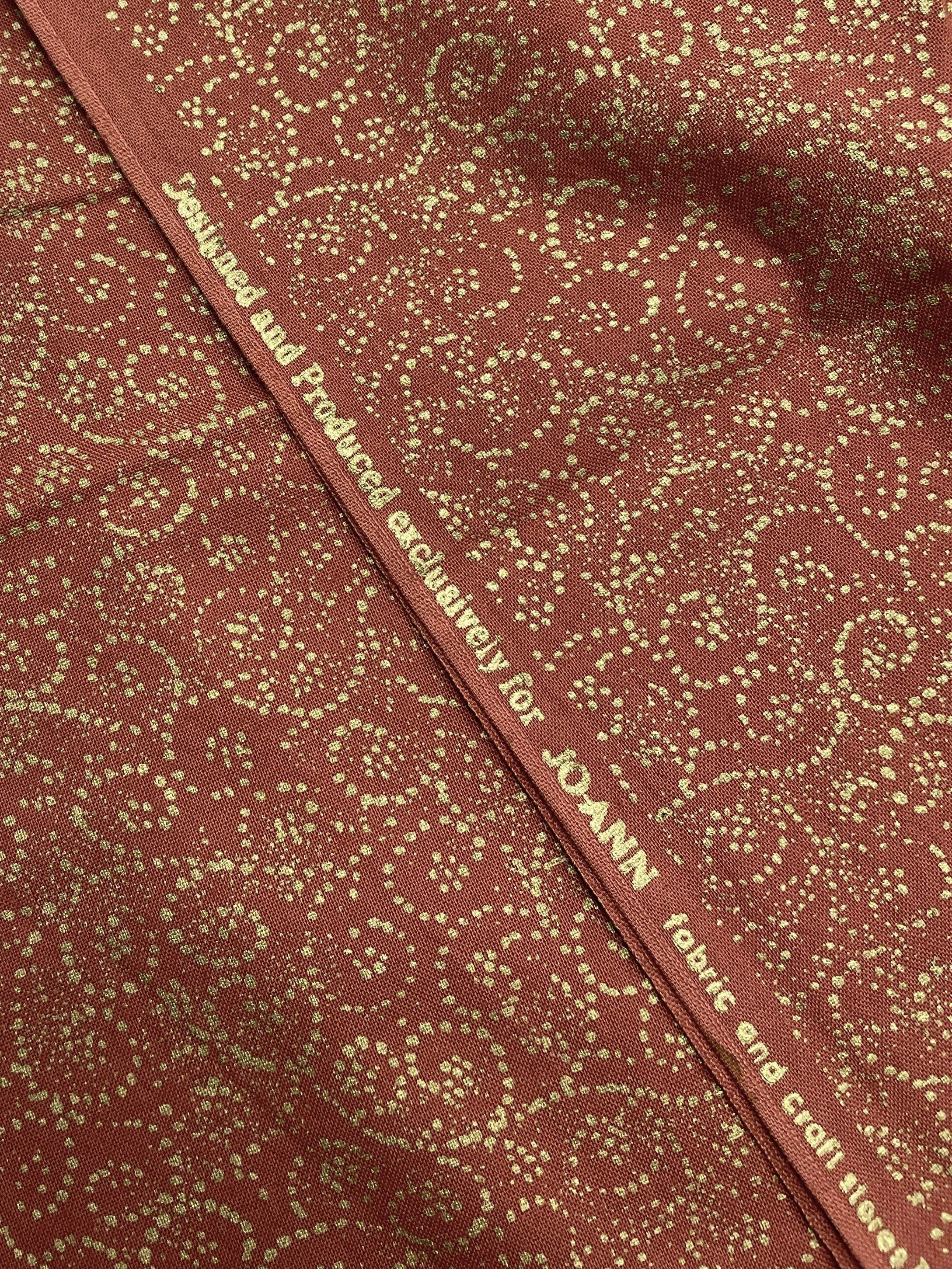 3 3/4 YD Cotton - Burnt Orange with Metallic Gold Dots in Swirls