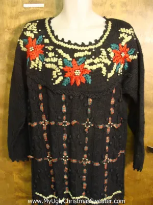 80s Poinsettias Tacky Xmas Sweater