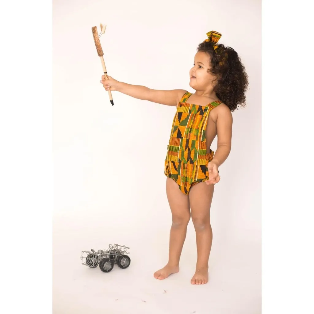 African Kente Baby Romper with Head Wrap