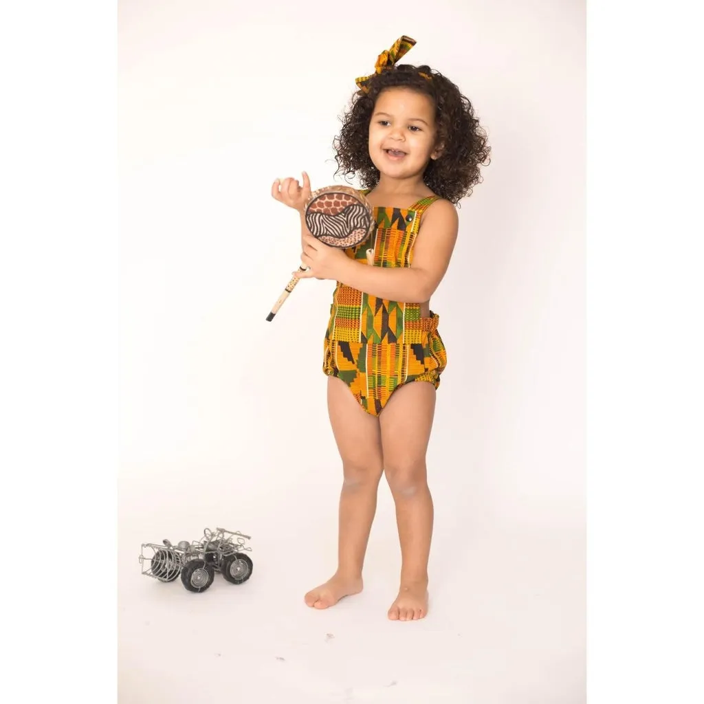 African Kente Baby Romper with Head Wrap
