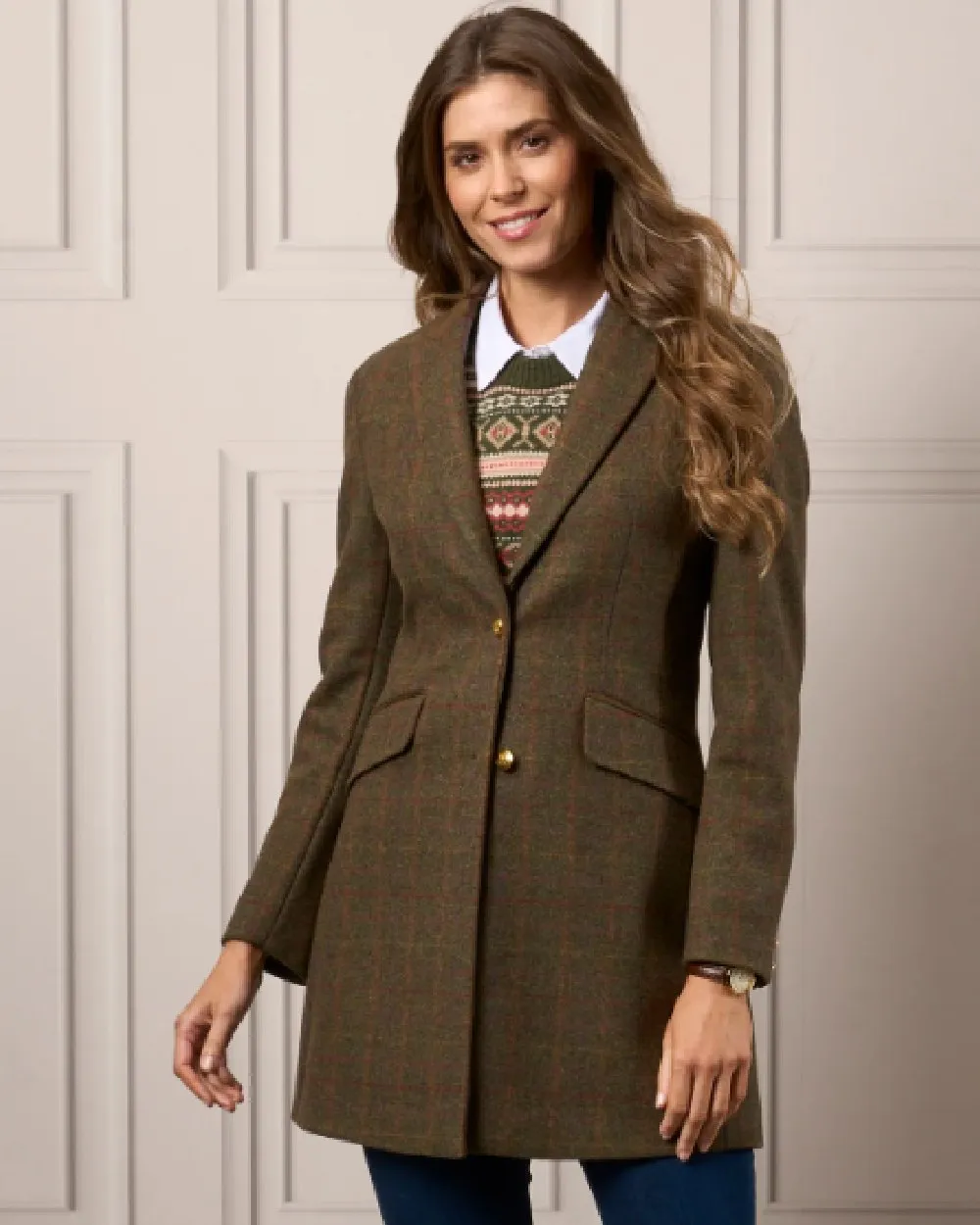 Alan Paine Surrey Mid-Thigh Tweed Coat