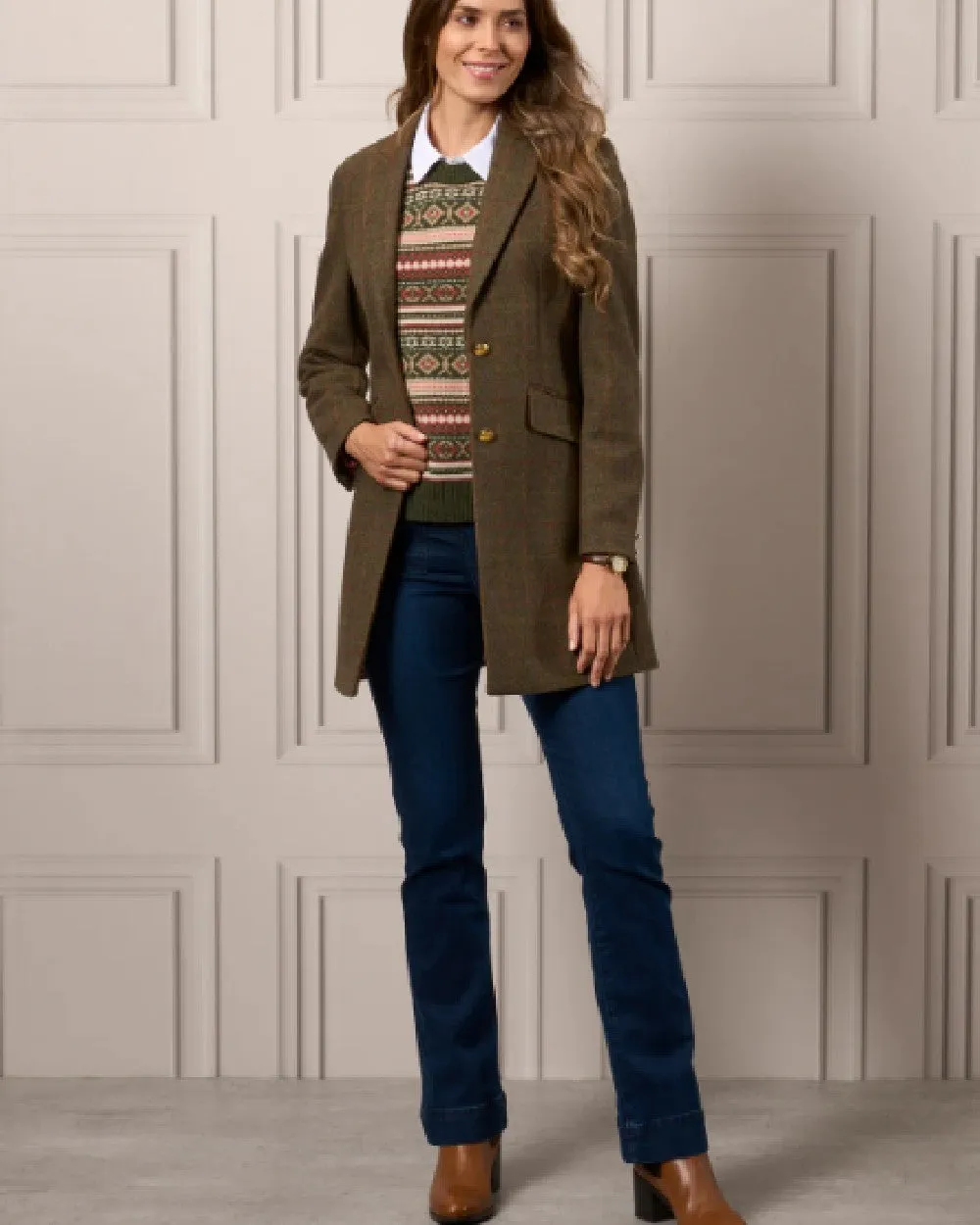 Alan Paine Surrey Mid-Thigh Tweed Coat