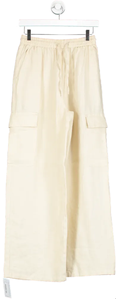Albaray Beige Linen Cargo Trousers UK 10