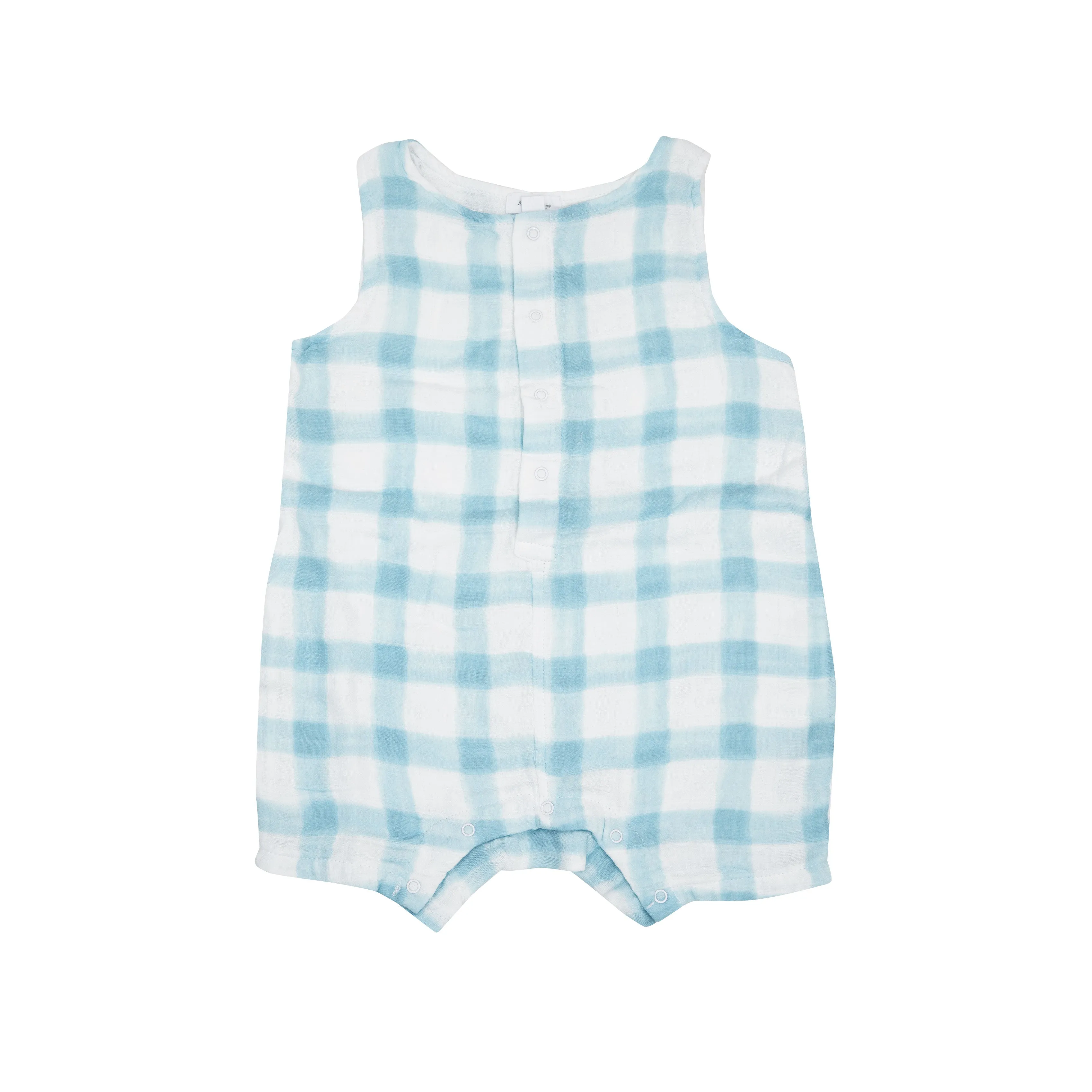 Angel Dear Painted Gingham Blue Shortie Romper