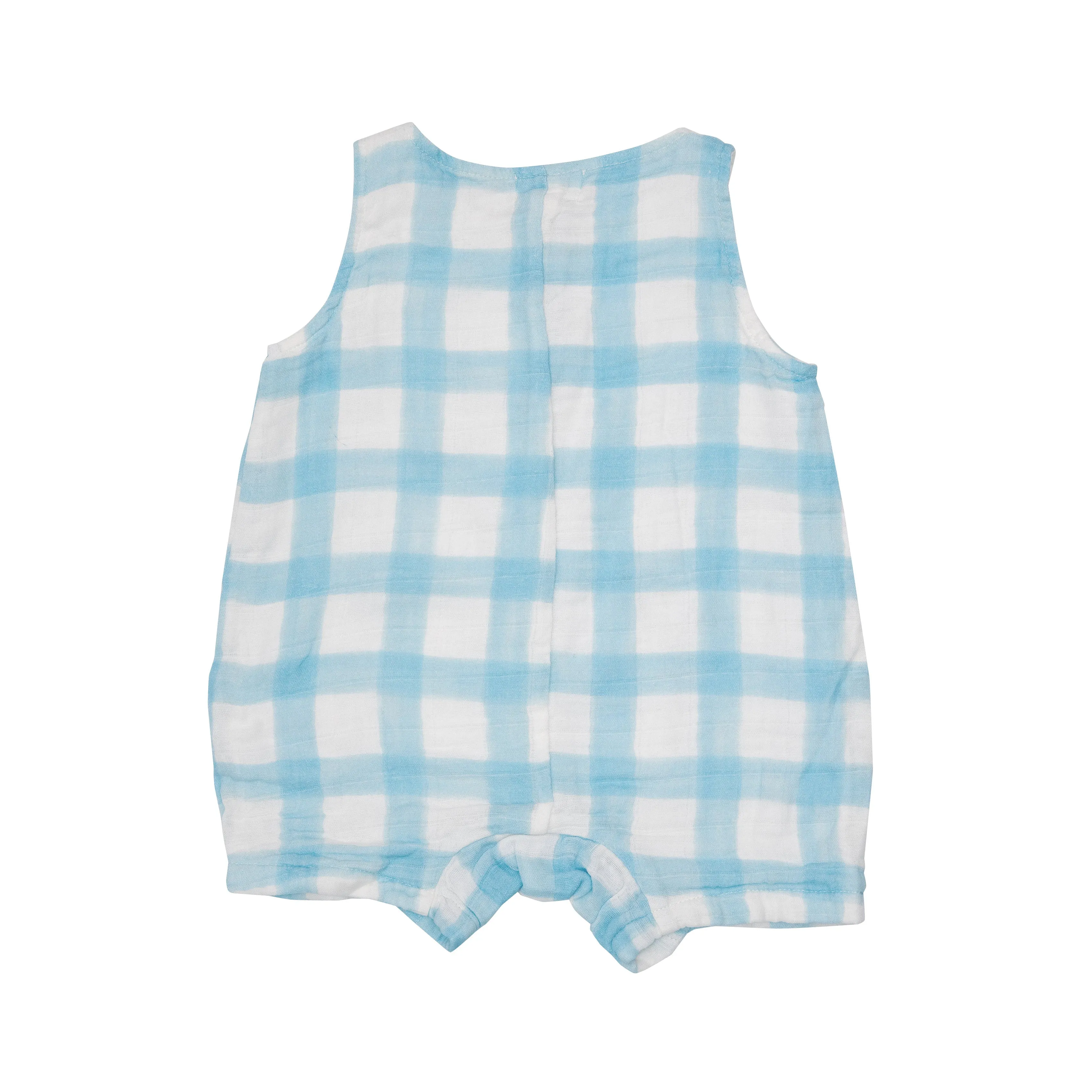 Angel Dear Painted Gingham Blue Shortie Romper