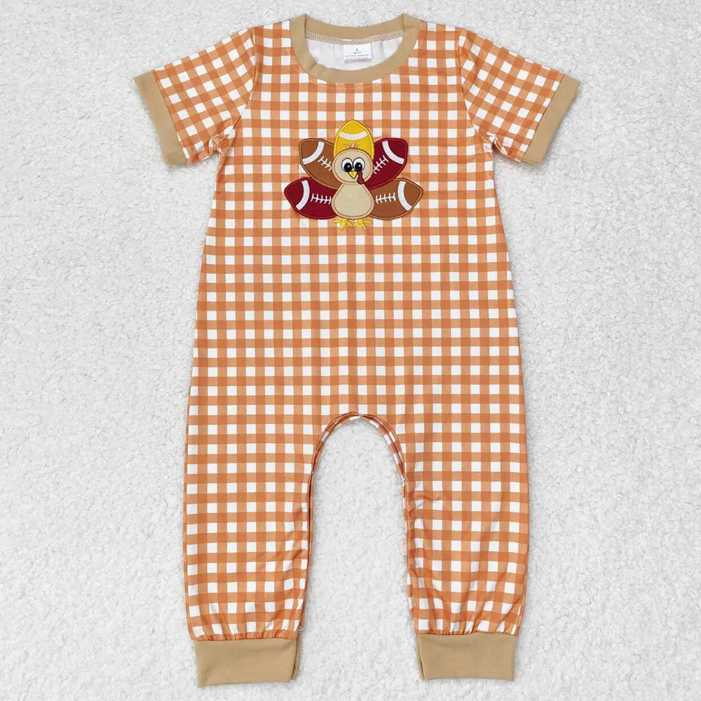Baby Infant Girls Rompers Turkey Thanksgiving Checkered Short Sleeve Rompers SR1886