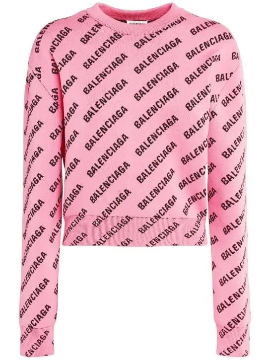Balenciaga   All over logo cotton blend sweater 