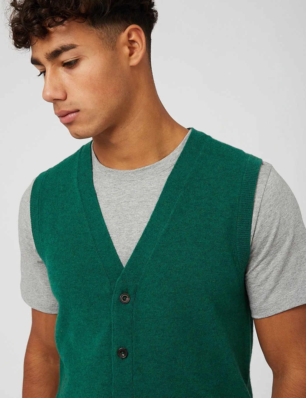 Beams Plus Button Solid Knit Vest - Green
