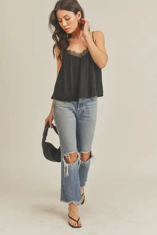 Black lace trim cami
