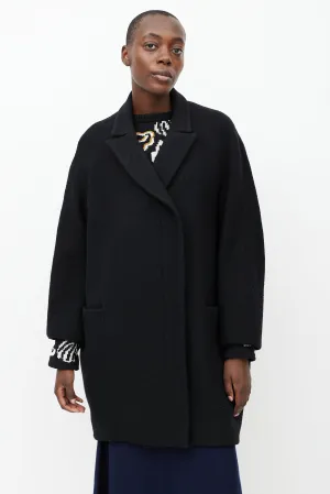 Black Wool Double Breasted Cocoon  Coat