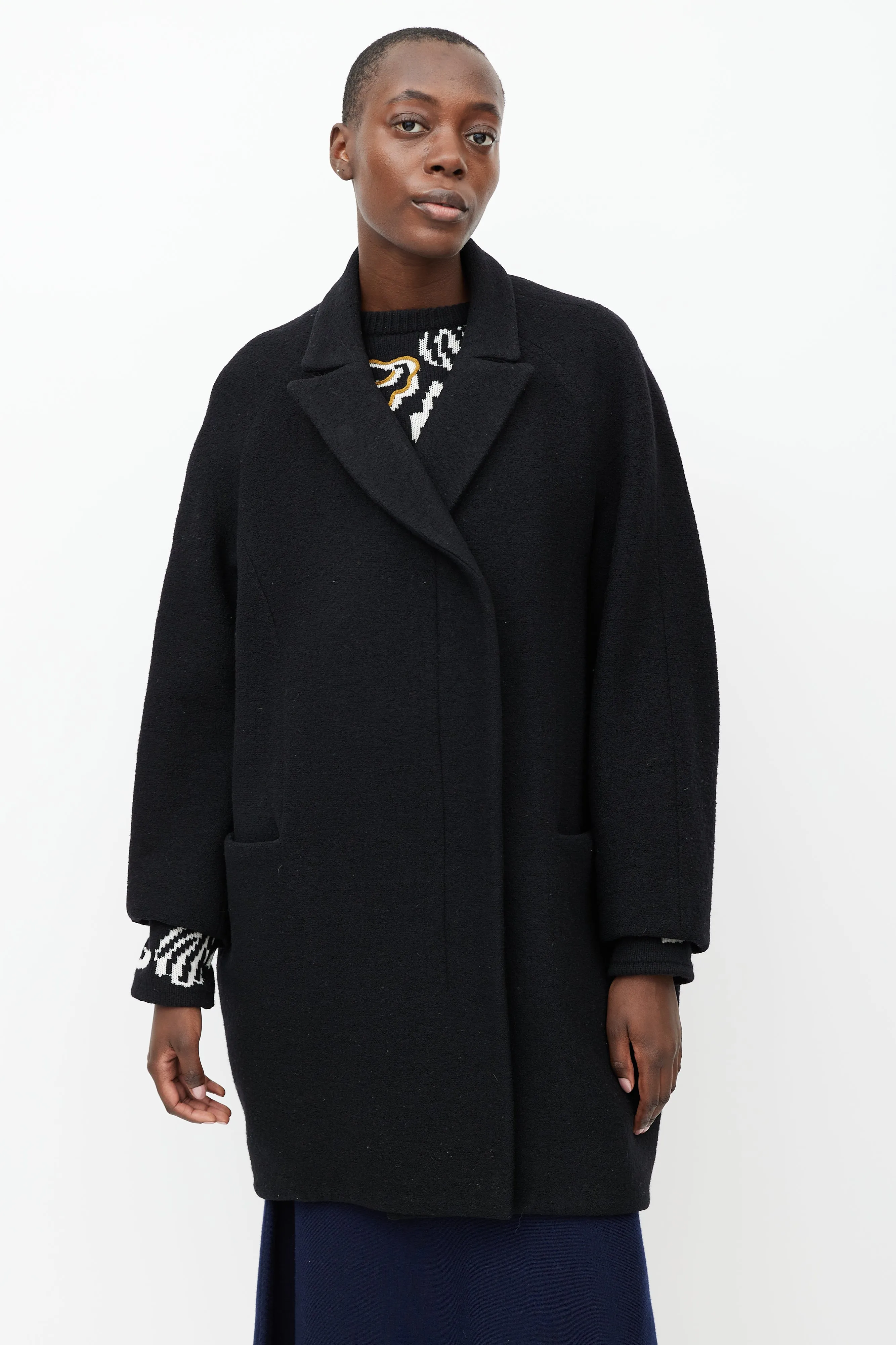 Black Wool Double Breasted Cocoon  Coat