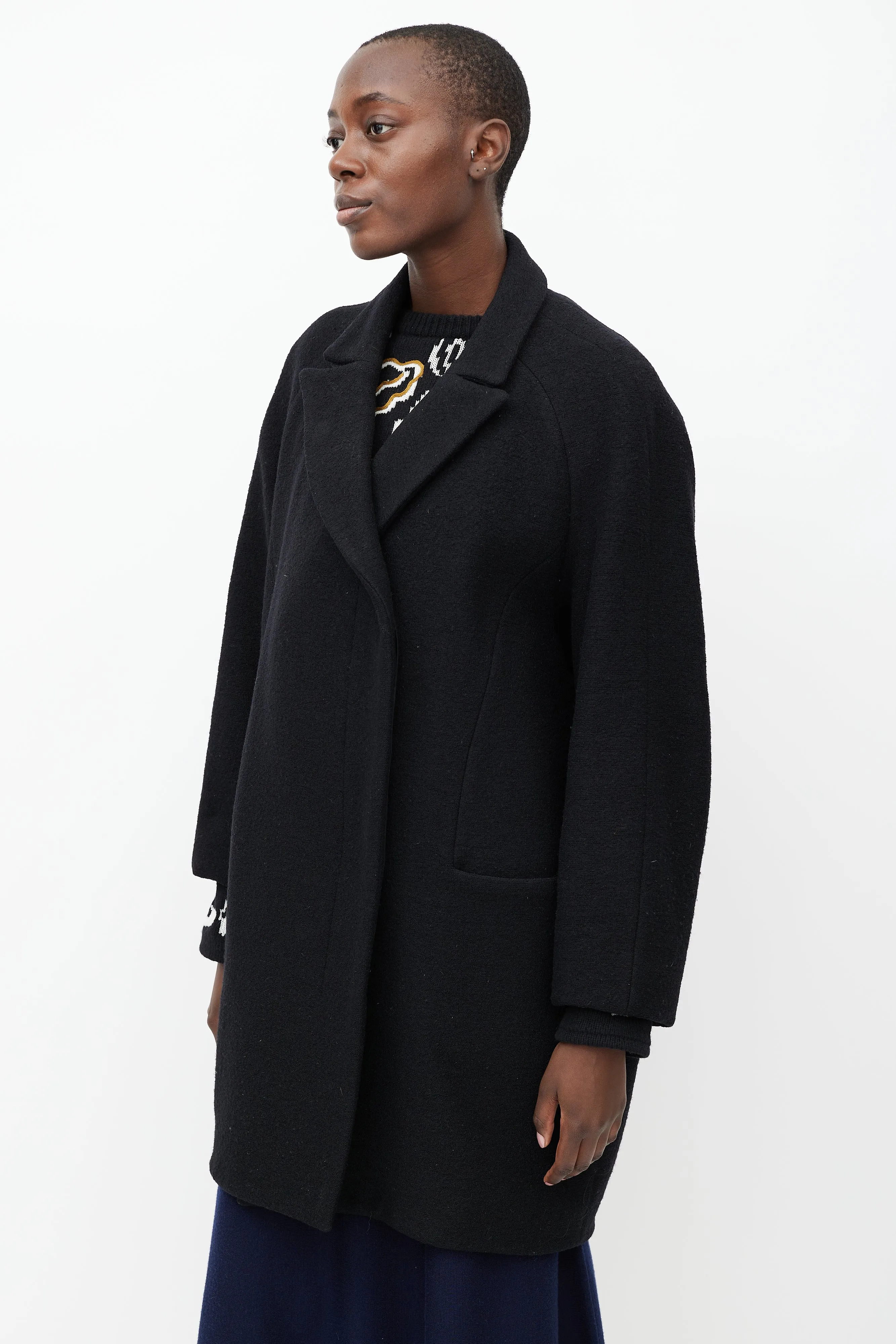 Black Wool Double Breasted Cocoon  Coat