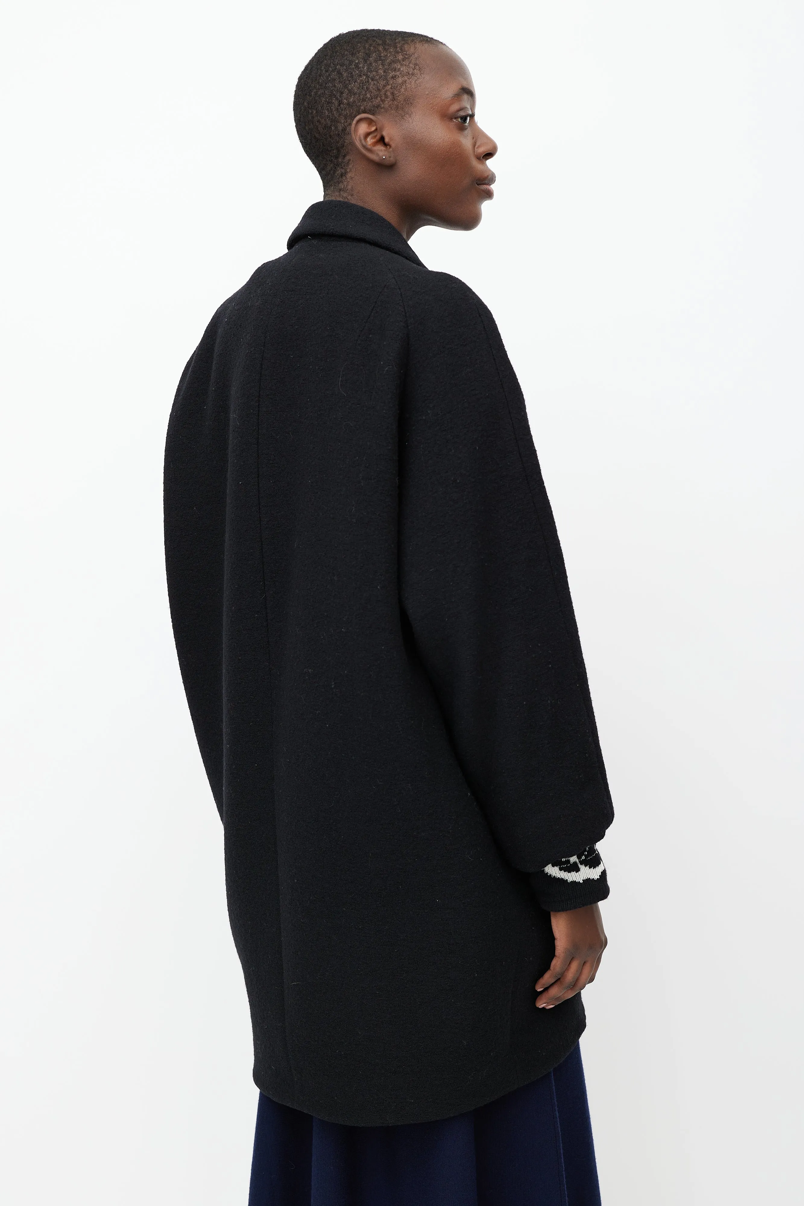 Black Wool Double Breasted Cocoon  Coat