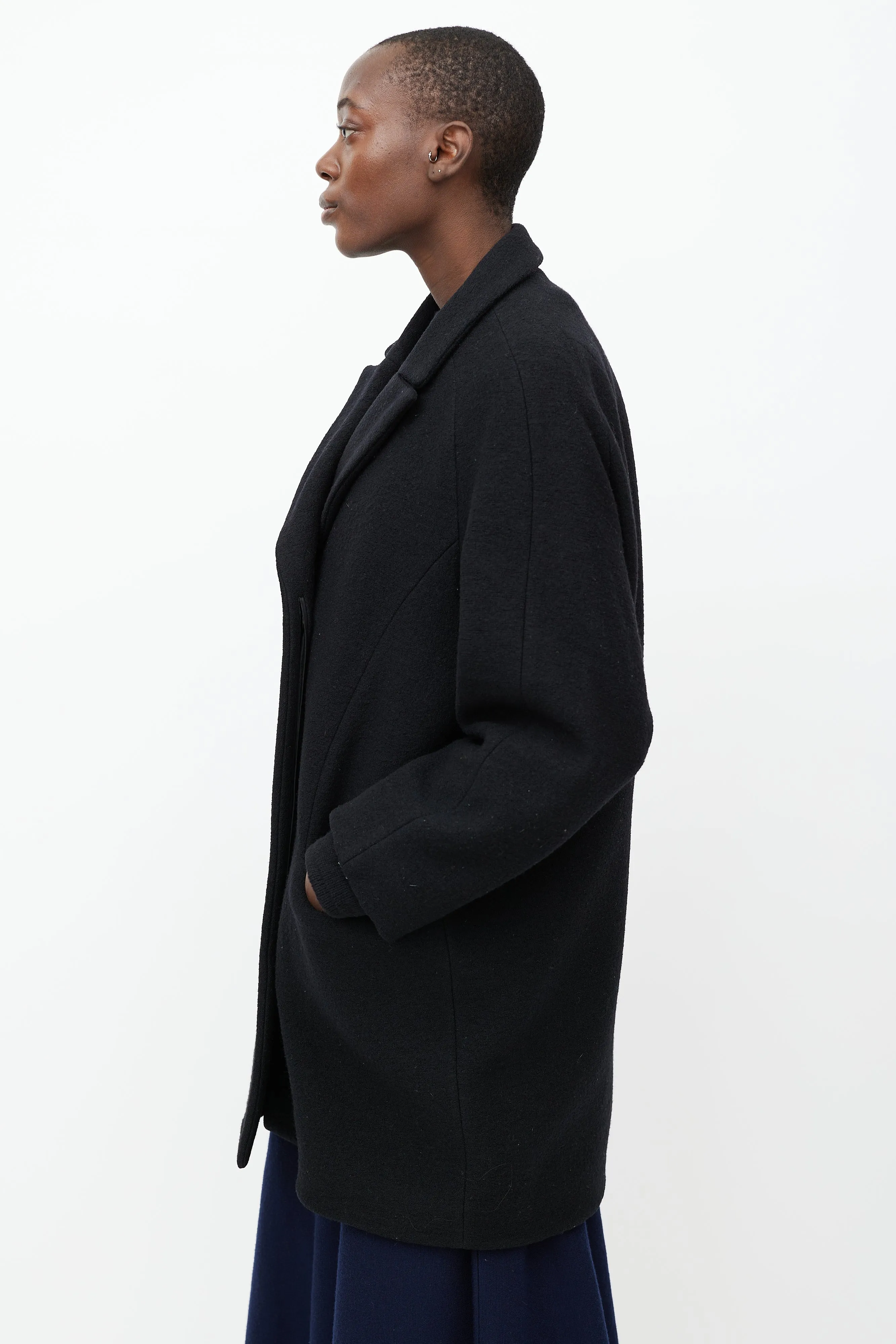 Black Wool Double Breasted Cocoon  Coat