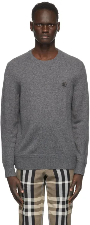 Burberry Grey Cashmere Monogram Motif Sweater