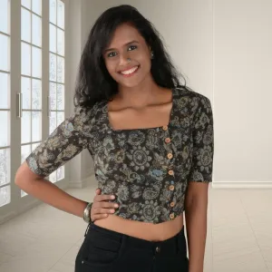 Charcoal Black Top | Hand Block Print of Ajrakh | Versatile | All Season Wear