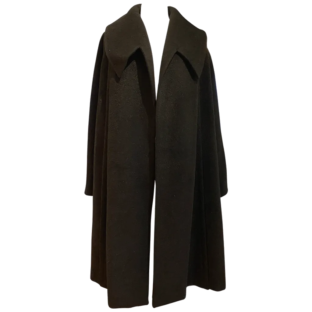 Chic black wool vintage 1950s winter coat with statement collar
