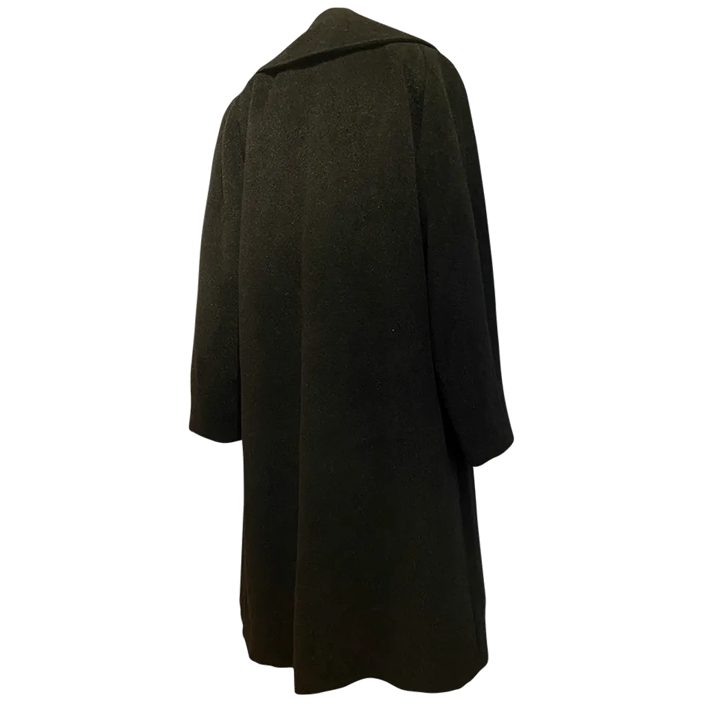 Chic black wool vintage 1950s winter coat with statement collar