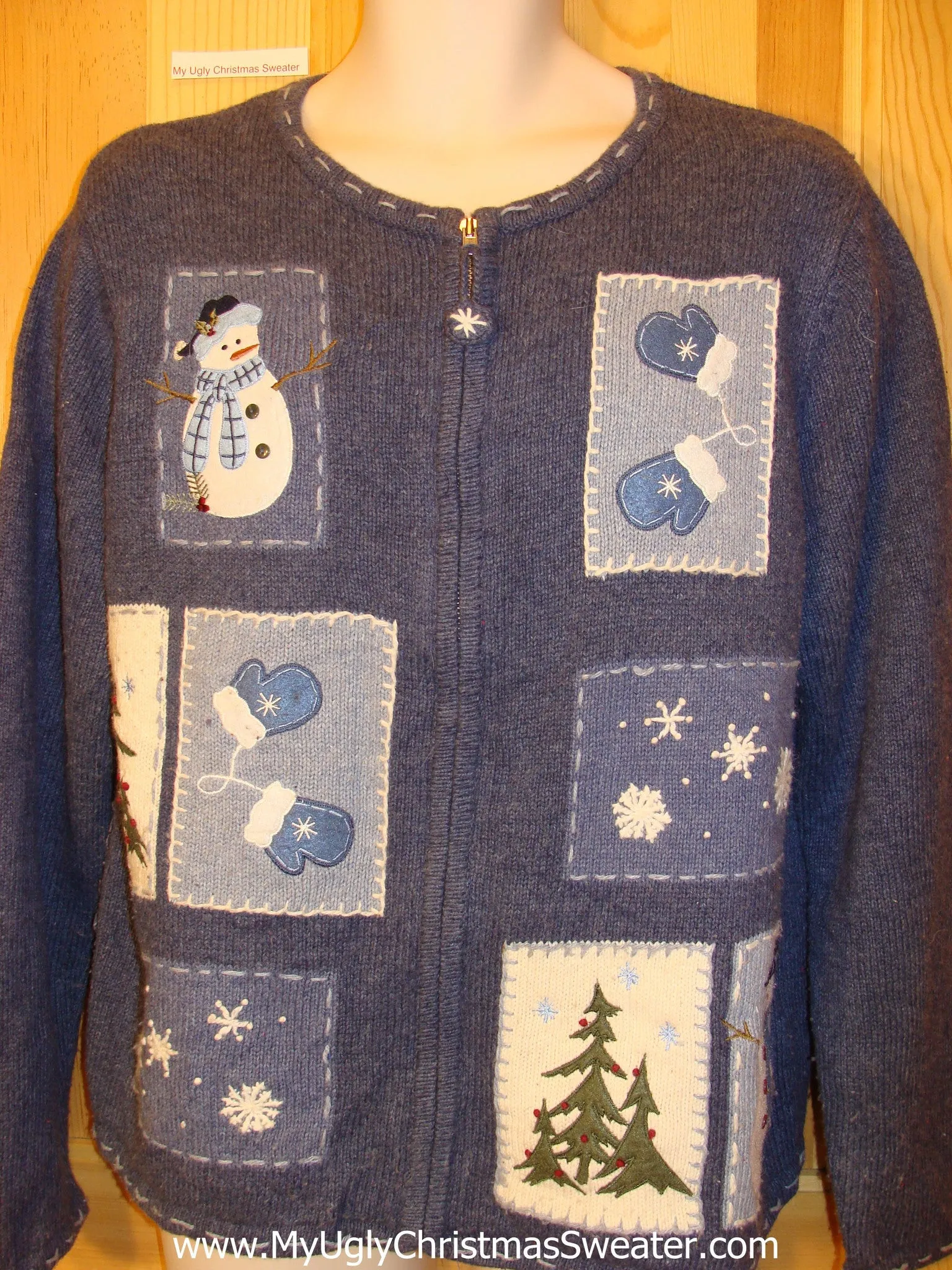 Christmas Sweater Blue with Crafty Snowmen