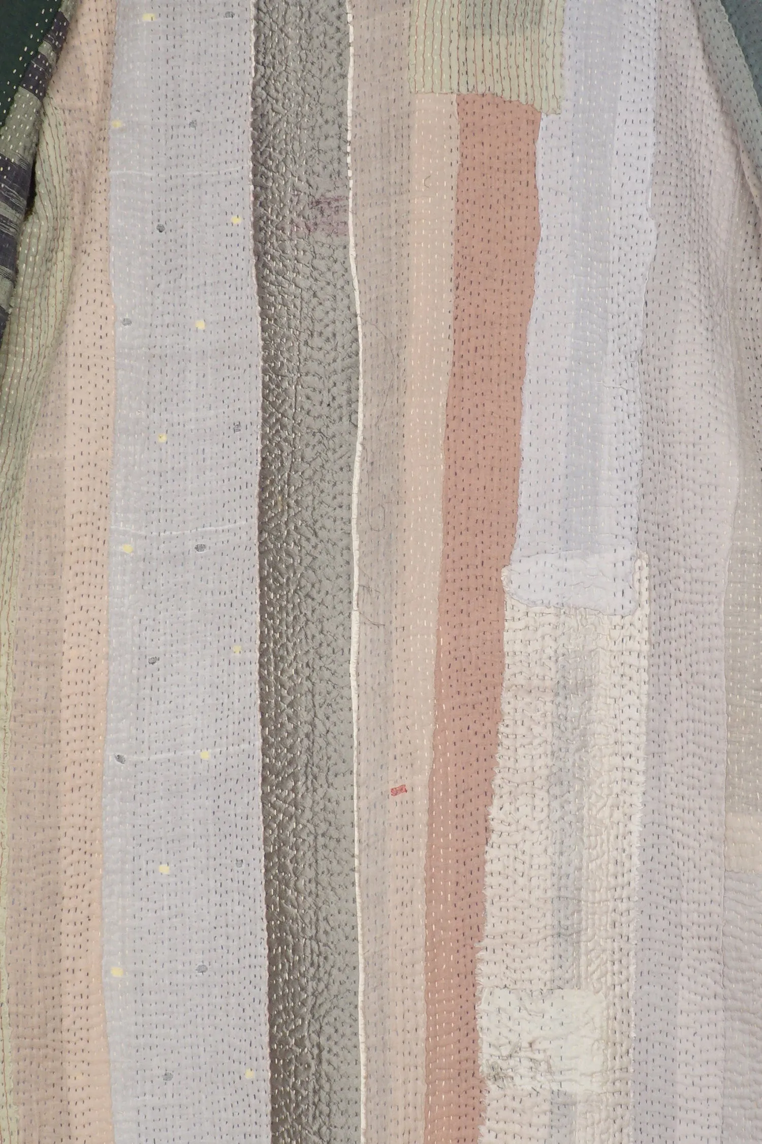 COTTON STRIPE PATCH KANTHA ROBE COAT - cs4329-grn -