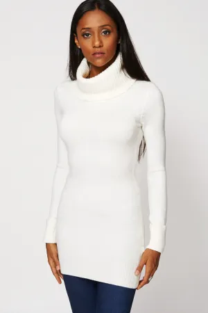 Cream Soft Knit Cowl Neck Tunic Jumper