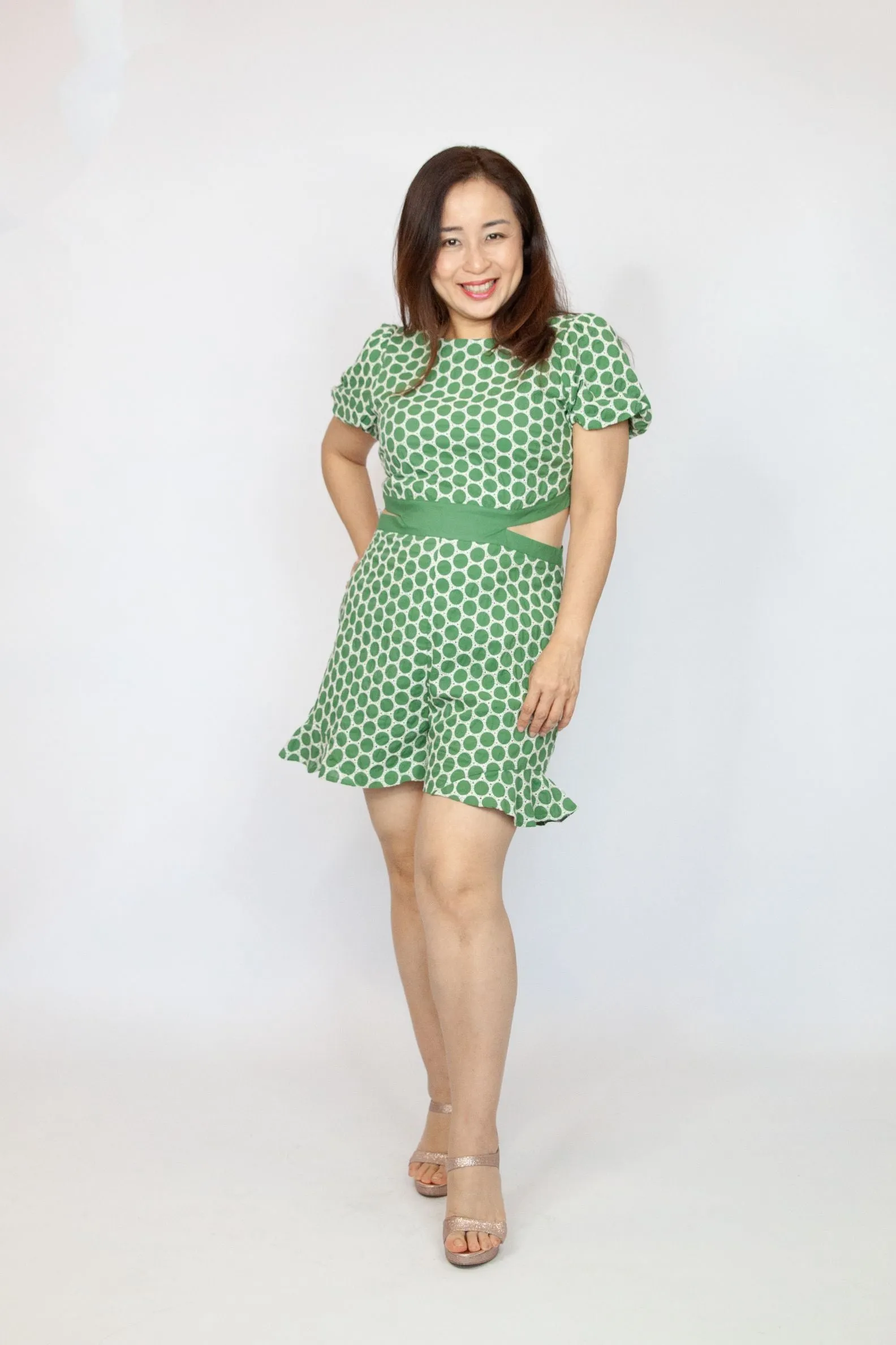 Double Side Cut Polka Dot Romper
