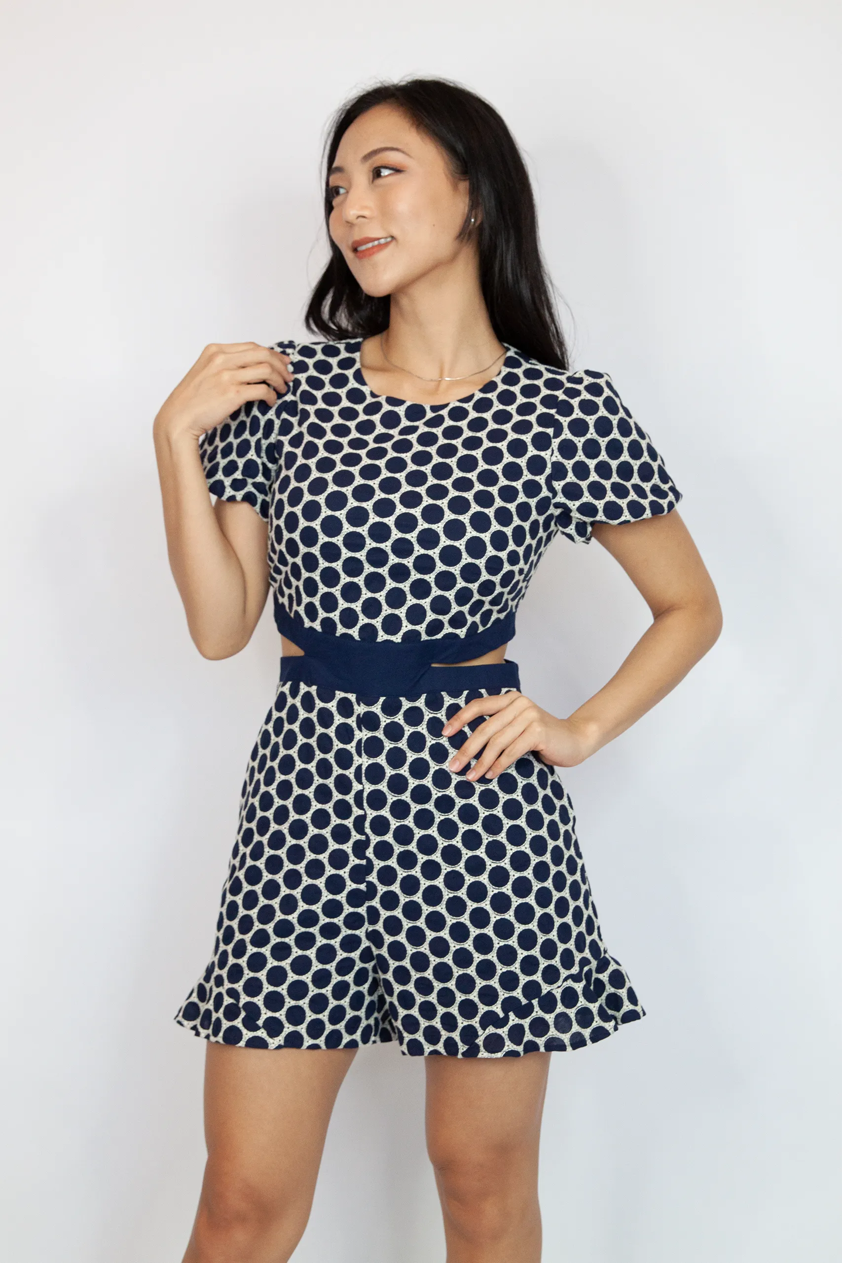 Double Side Cut Polka Dot Romper