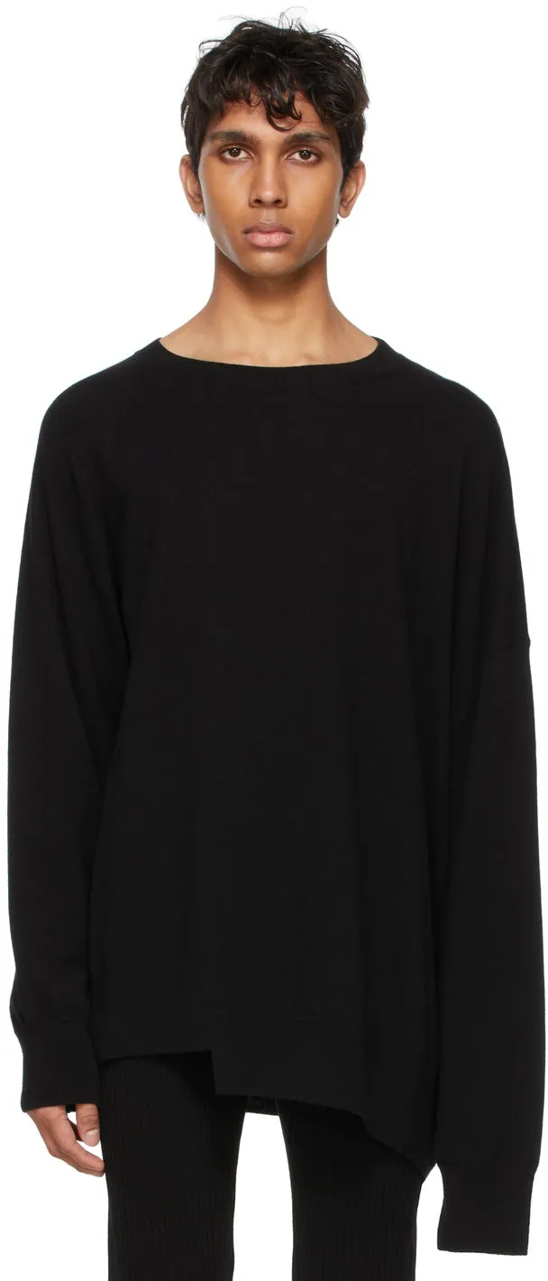 Dries Van Noten Black Cashmere Asymmetric Hem Sweater