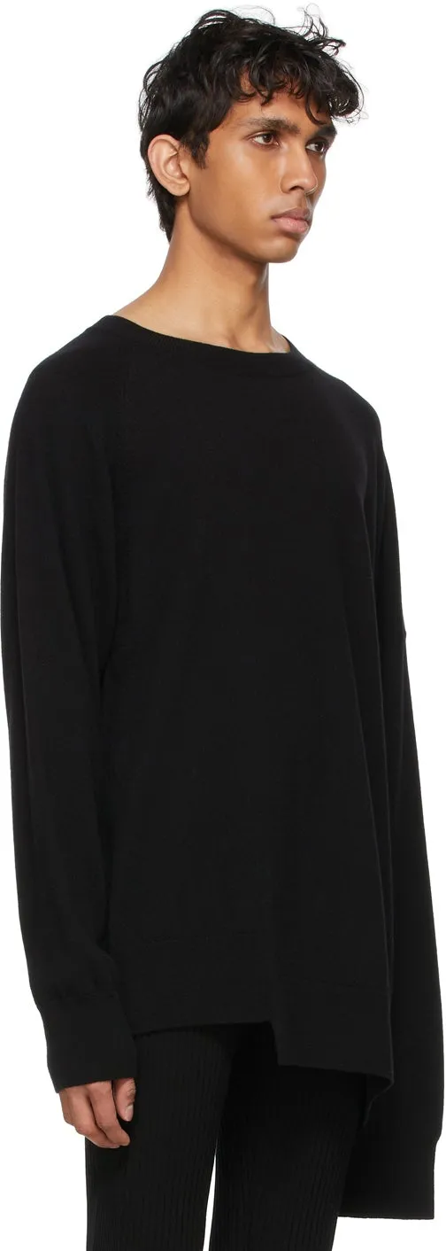Dries Van Noten Black Cashmere Asymmetric Hem Sweater