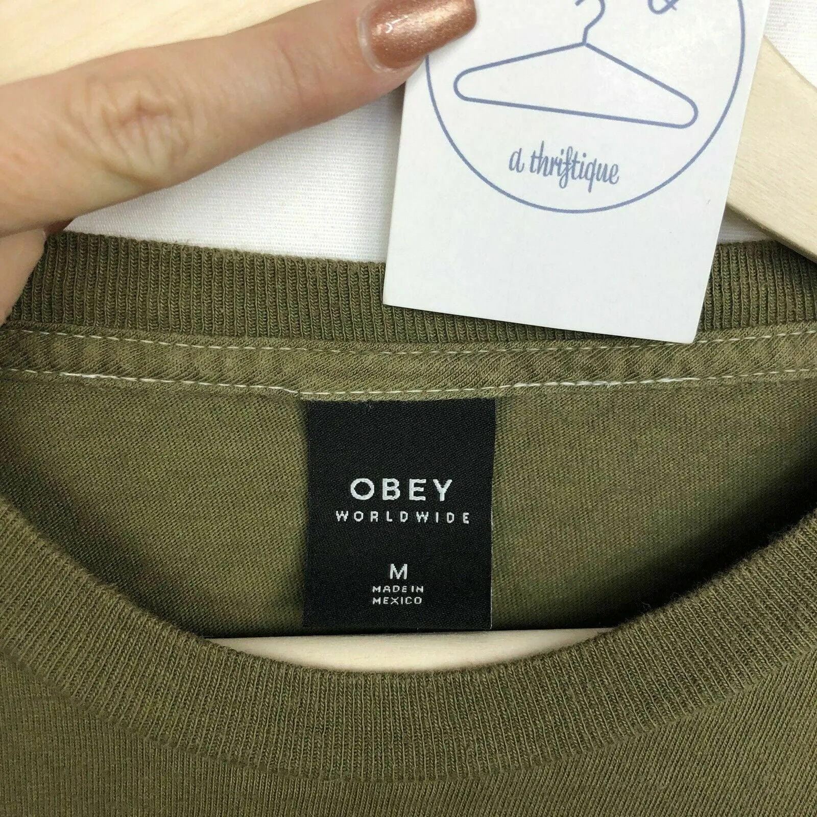 Eye-catching OBEY Mens Graphic Long Sleeve T-Shirt - Size M, Olive Green