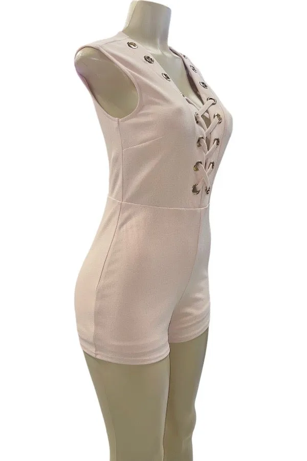 Eyelet Lace Up Bodycon Romper