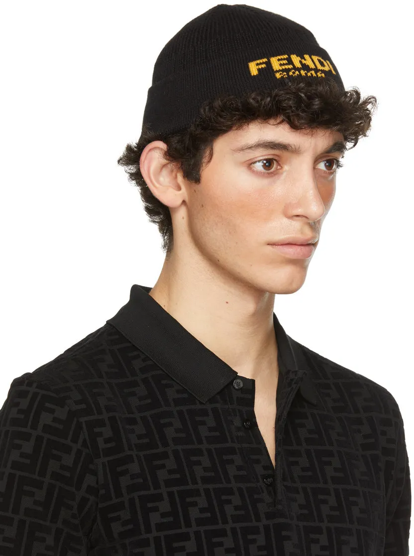 Fendi Black Jacquard Logo Beanie