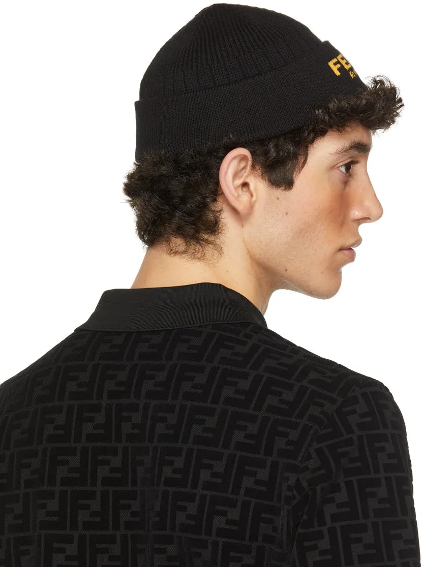 Fendi Black Jacquard Logo Beanie