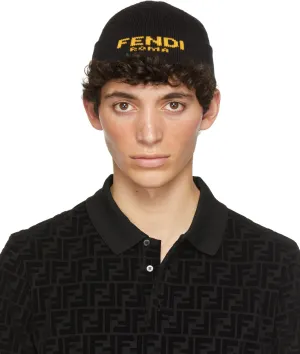 Fendi Black Jacquard Logo Beanie