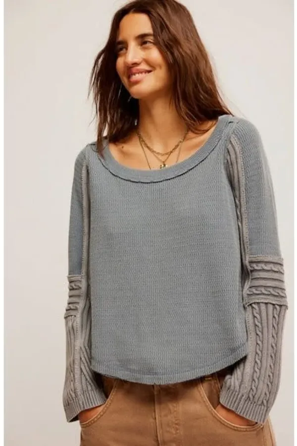 FREE PEOPLE SWINGING CABLE CUFF SWEATER