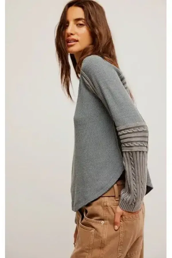 FREE PEOPLE SWINGING CABLE CUFF SWEATER