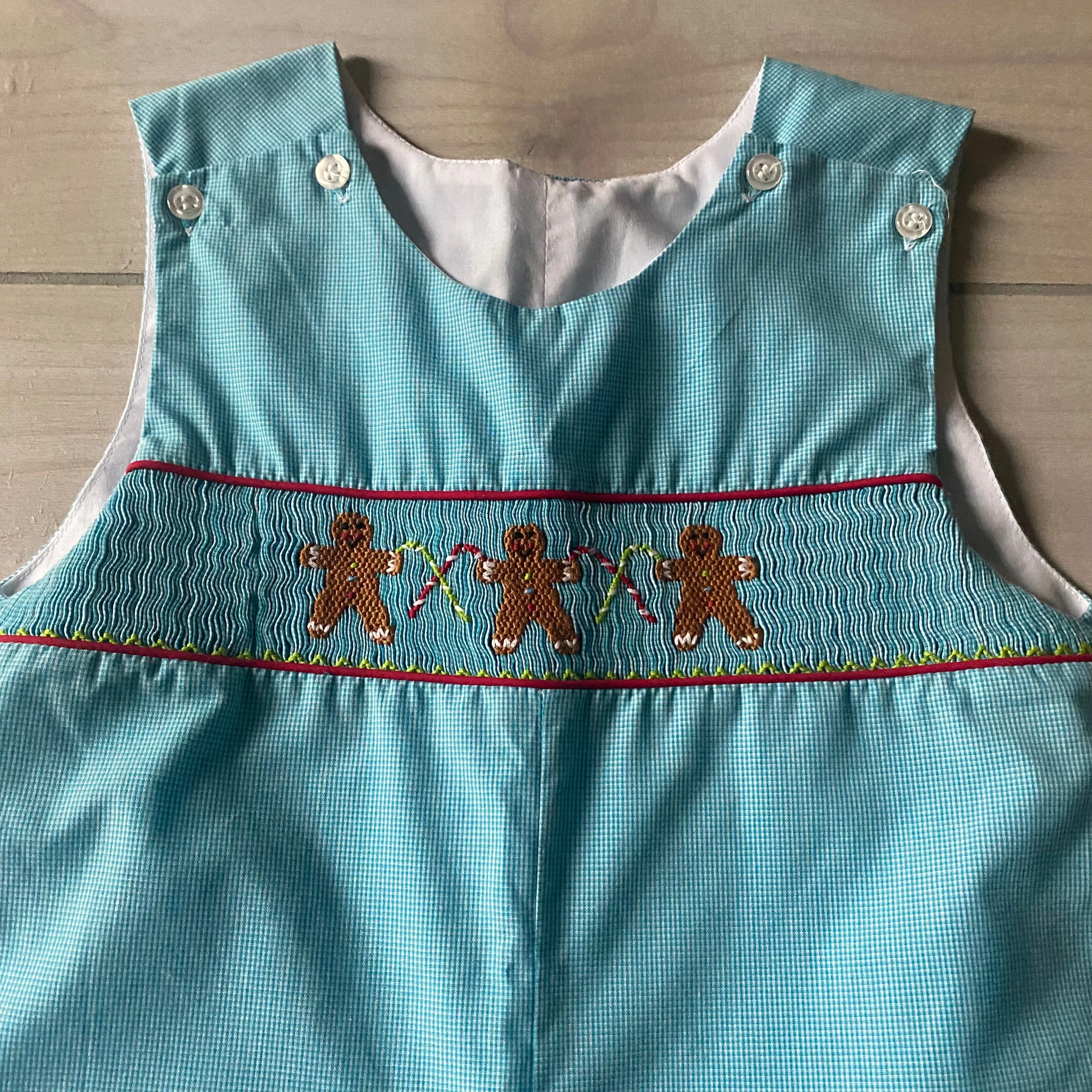 Gingerbread Smocked Blue Gingham Romper