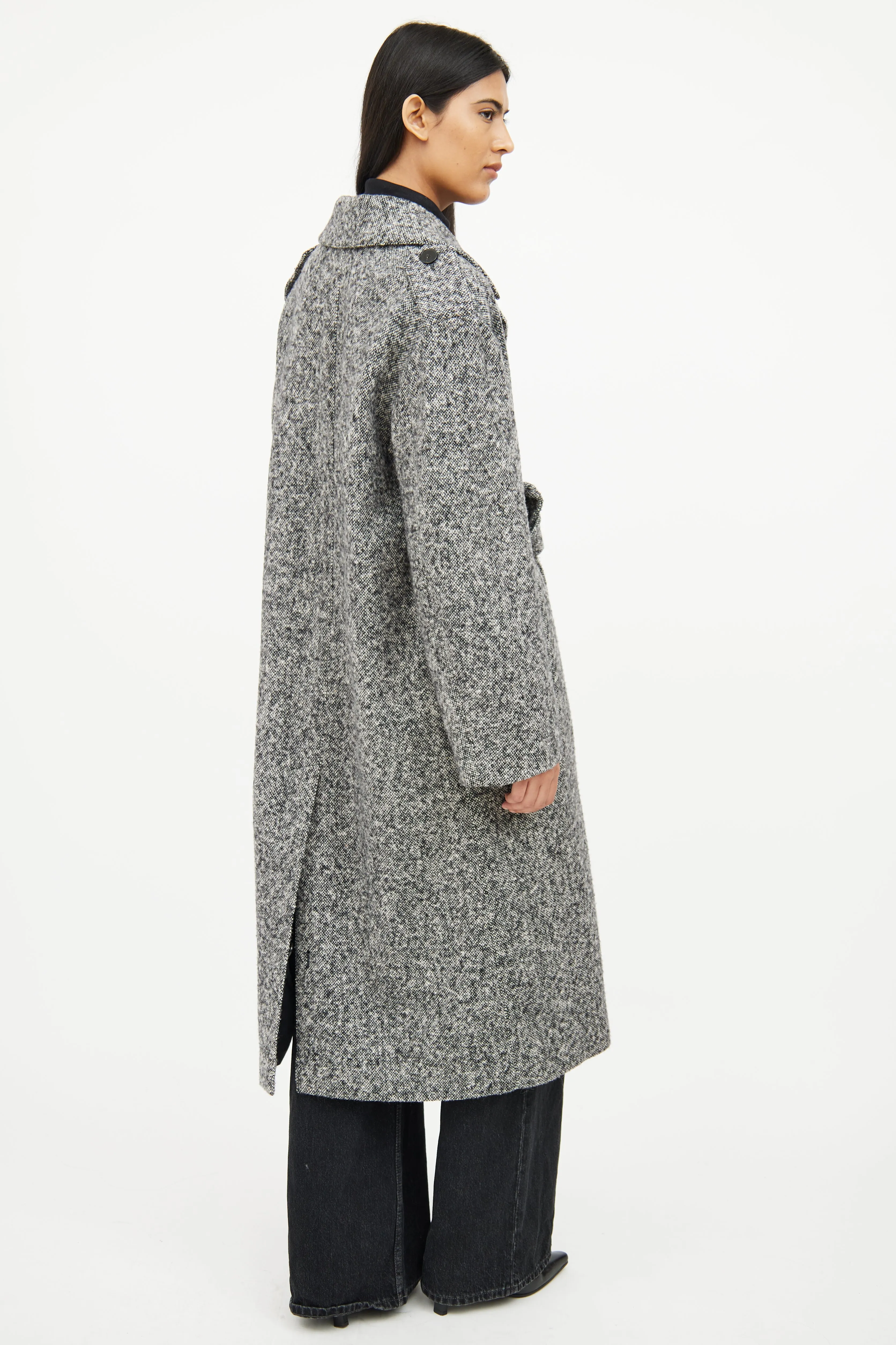 Grey & Black Wool Button Coat