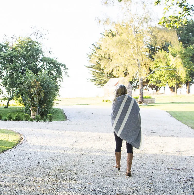HUDSON 100% WOOL THROW BLANKET GREY