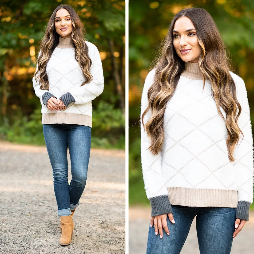 In My Dreams White Argyle Sweater