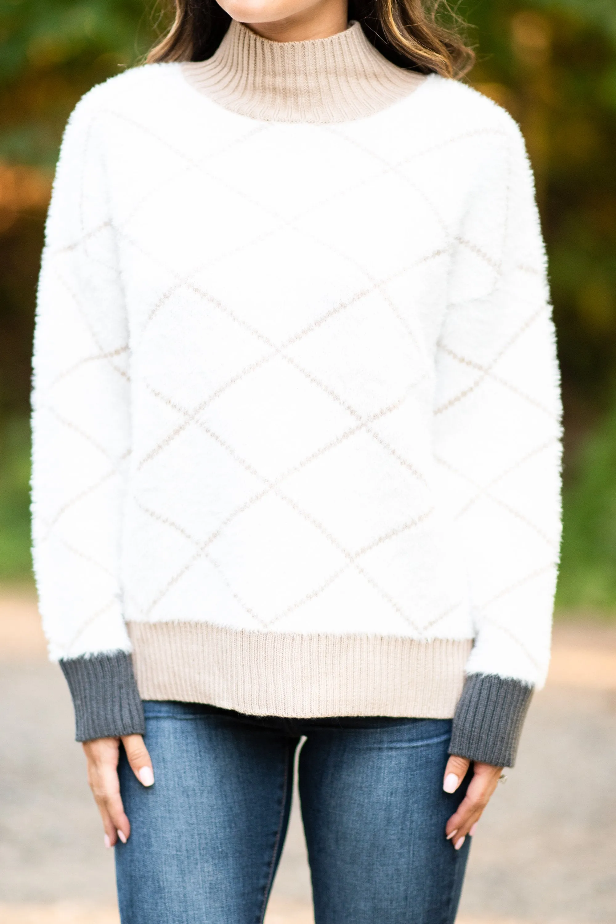 In My Dreams White Argyle Sweater
