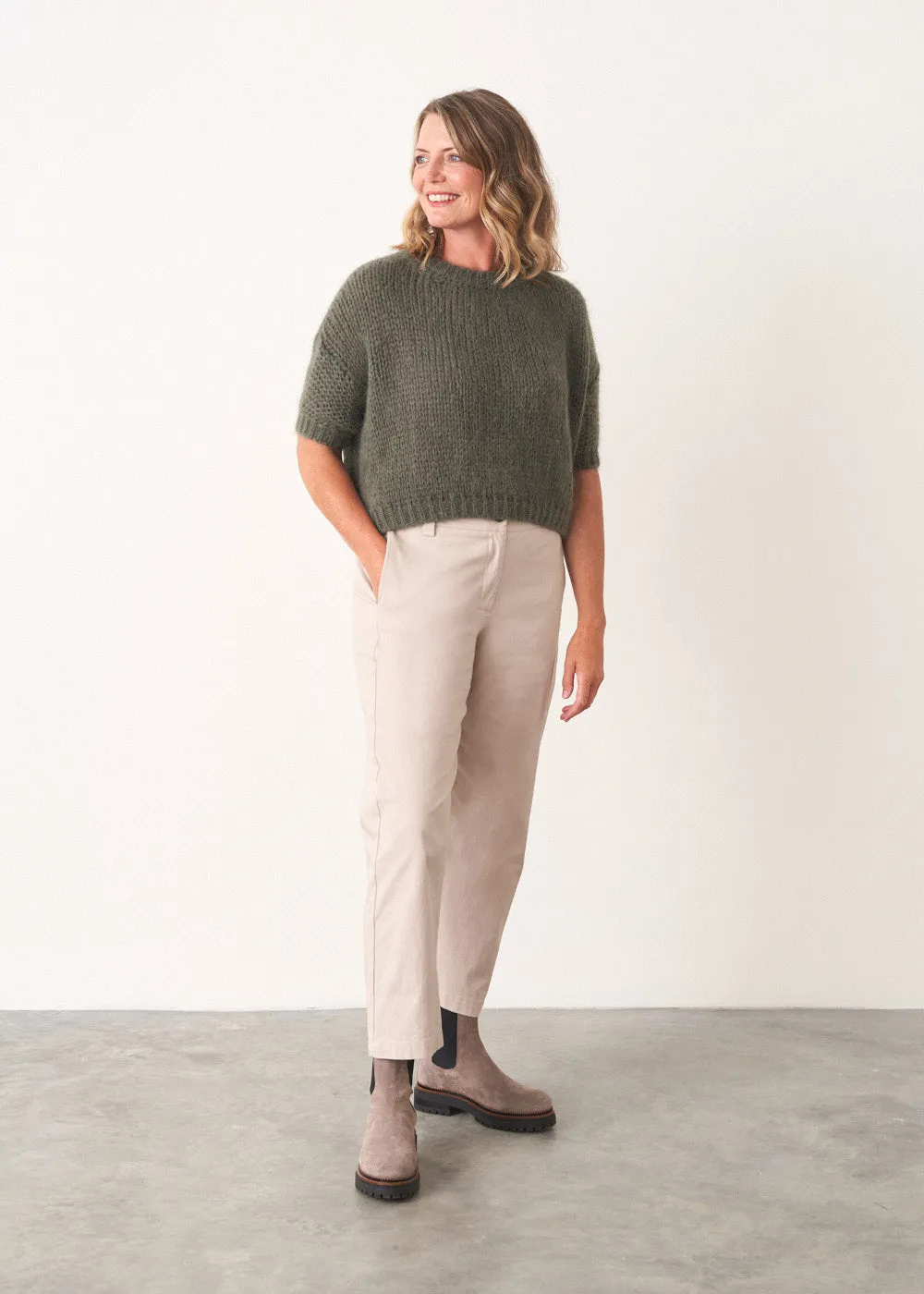 KITTY 1/2 SLEEVE SWEATER - KHAKI