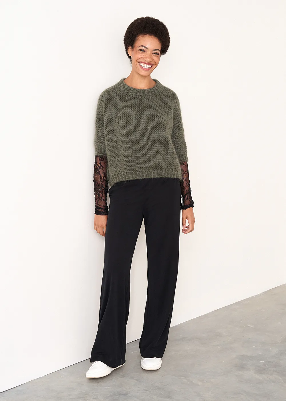 KITTY 1/2 SLEEVE SWEATER - KHAKI