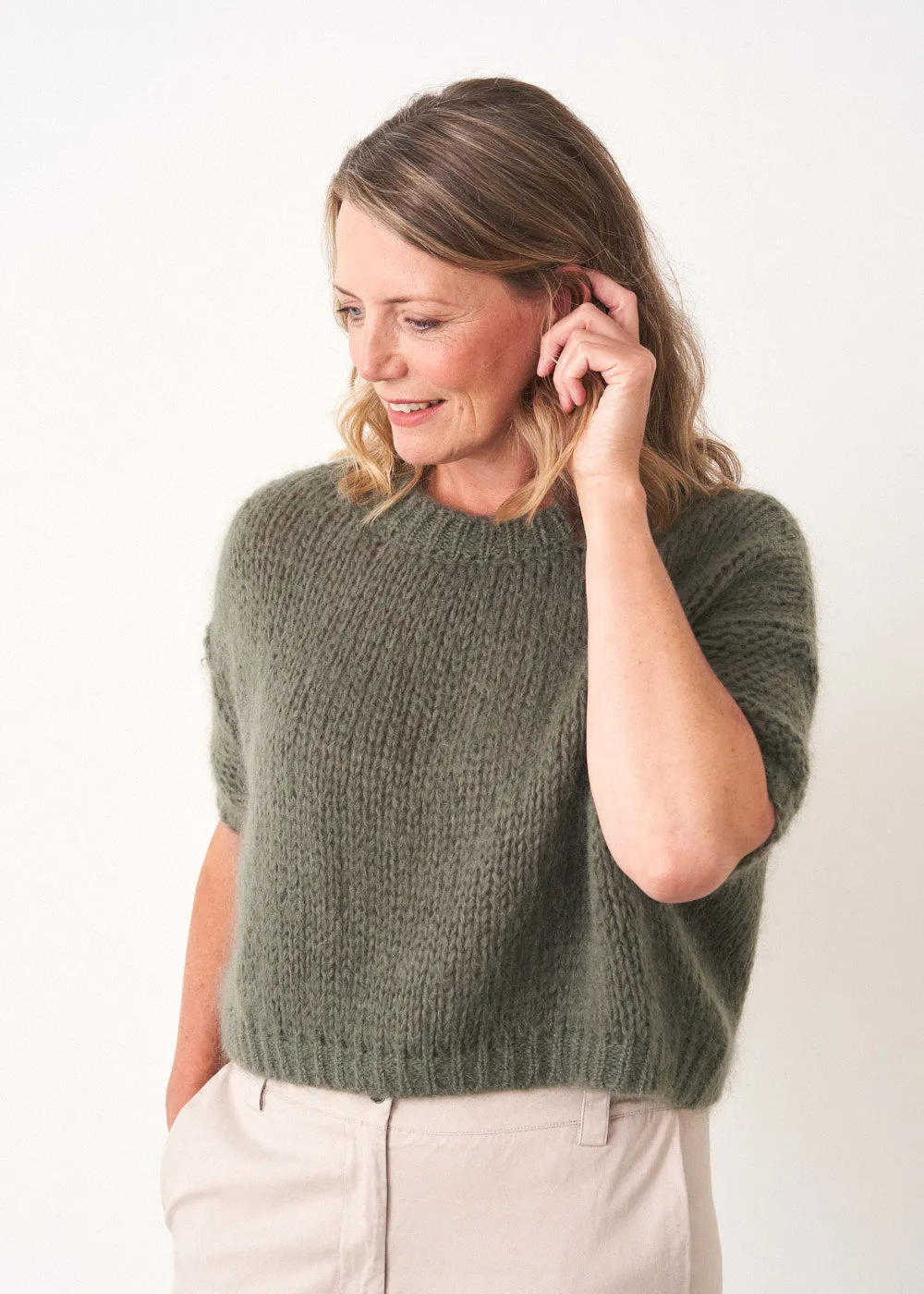 KITTY 1/2 SLEEVE SWEATER - KHAKI